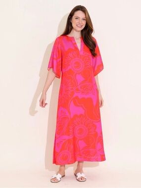 Vibrant Pink & Red Floral Maxi Swim Coverup